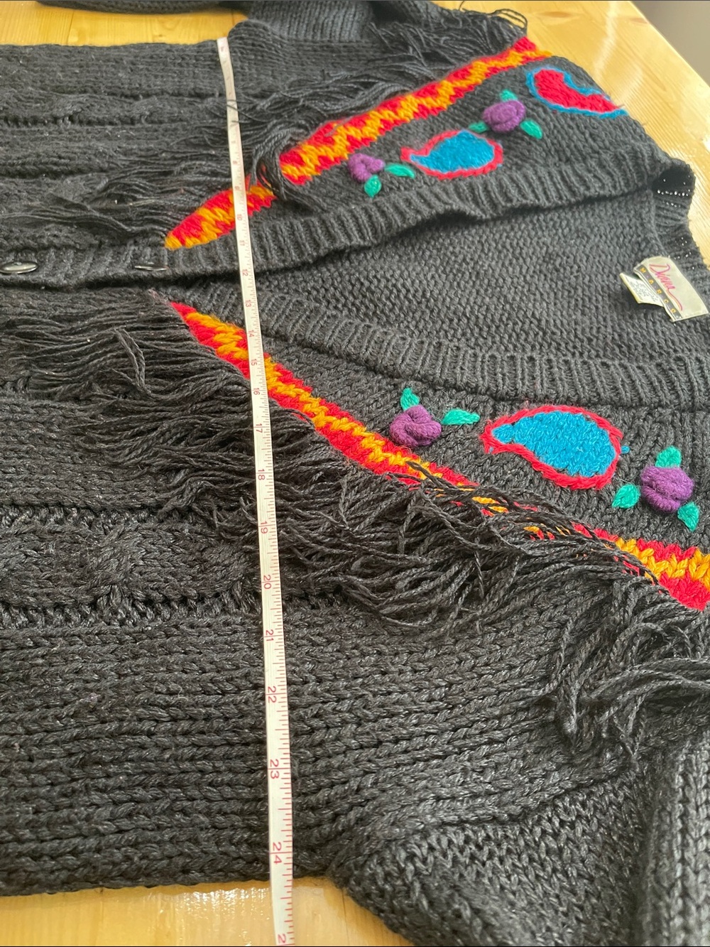 Vintage 1980s Diana Marco Heavy Knit Cardigan Sweater Western Fringe - Picture 8 of 14